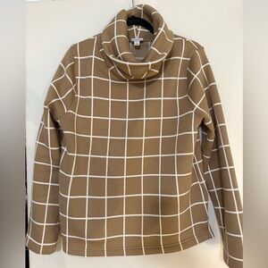 J. Crew Brown and White Grid Turtleneck Sweater